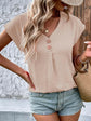 Button V-Neck Short Sleeve Blouse.