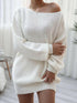 Balloon Sleeve Boat Neck Sweater Mini Dress.