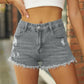 Raw Hem Distressed Denim Shorts.