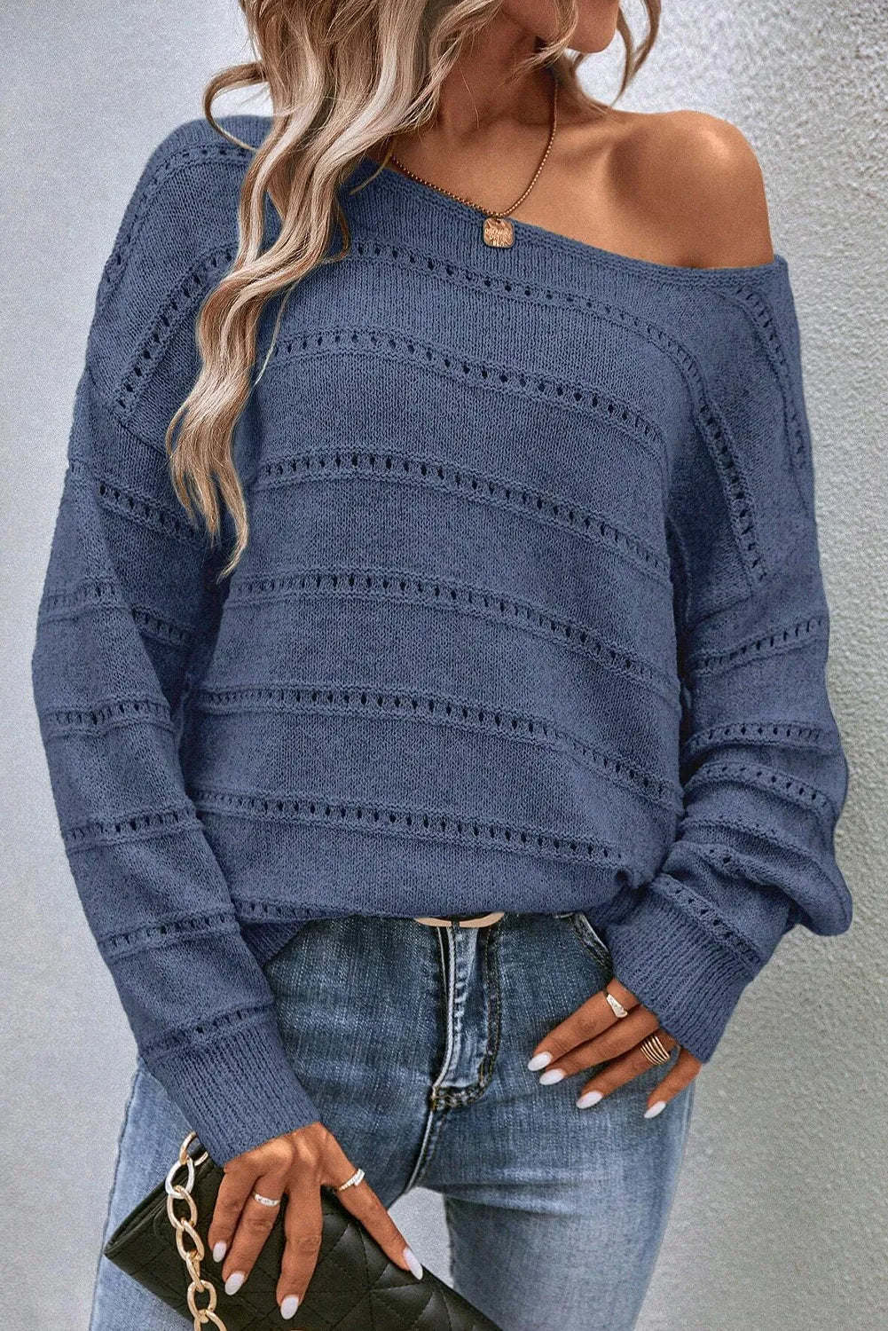 Boat Neck Dropped Shoulder Sweater.