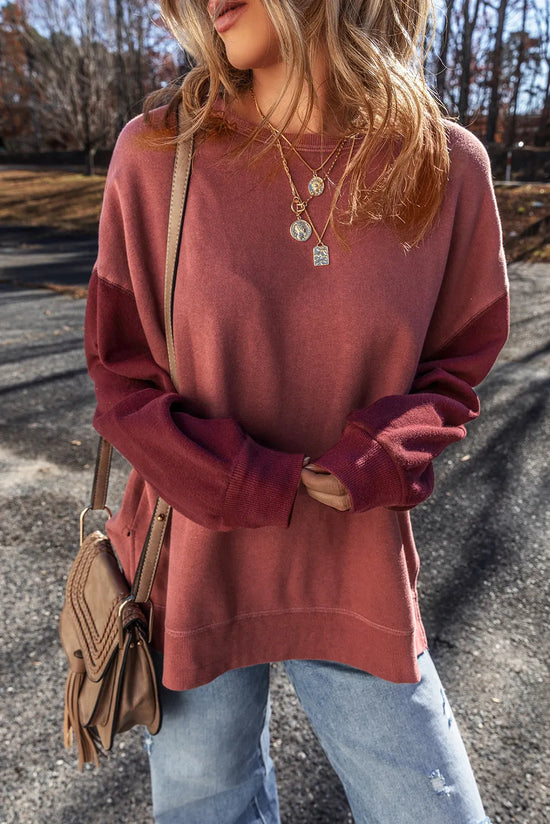 Contrast Round Neck Long Sleeve Sweatshirt.