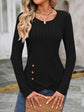 Decorative Button Round Neck Long Sleeve T-Shirt.