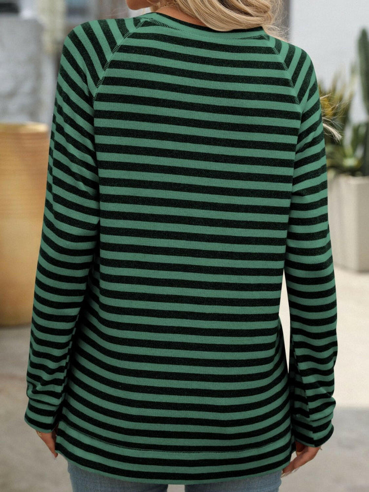 Mandy Striped Round Neck Long Sleeve T-Shirt.