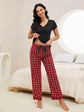 V-Neck Short Sleeve Top and Pants Lounge Set.