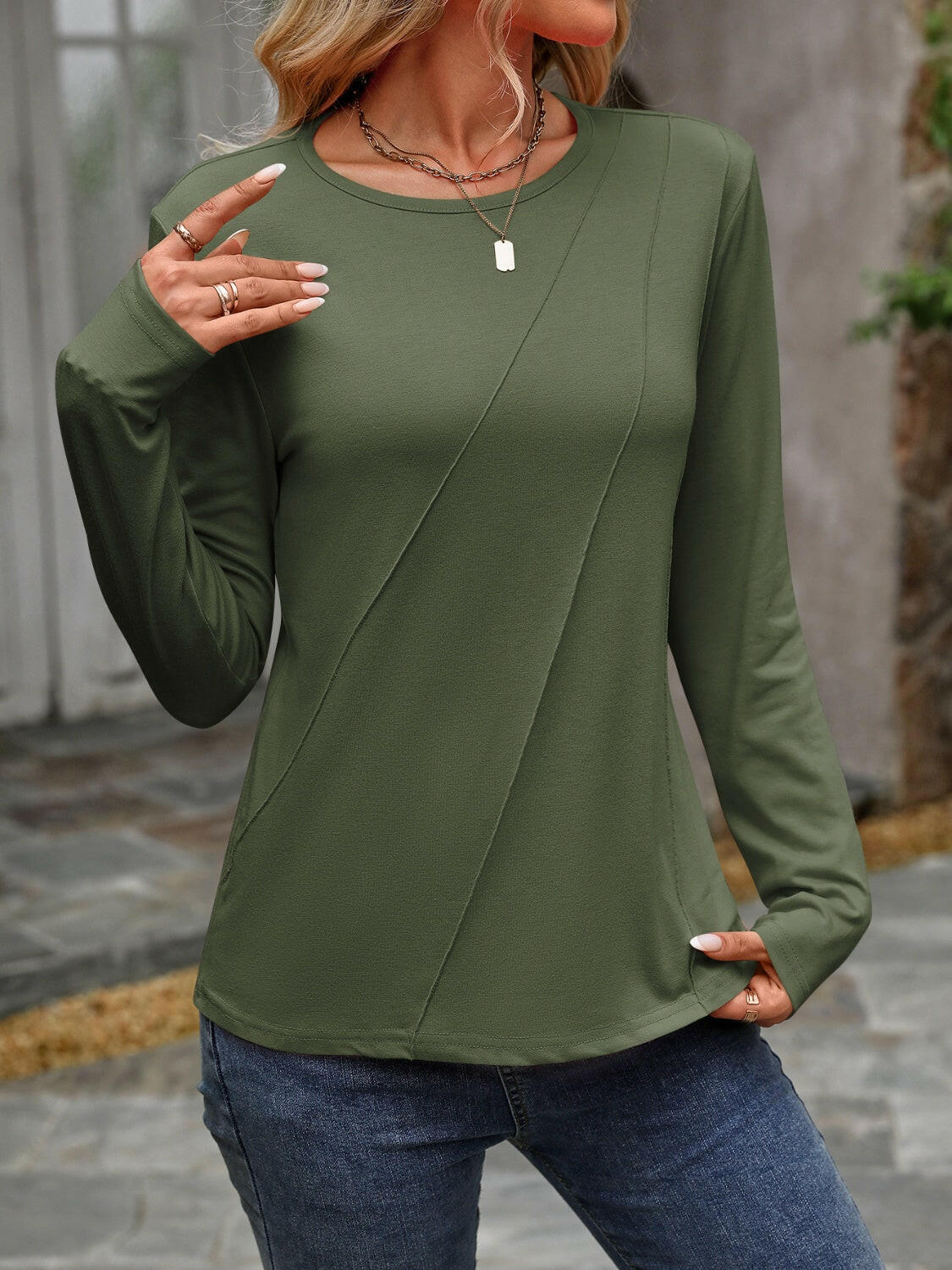 Round Neck Long Sleeve T-Shirt.