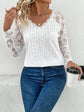 Lace Eyelet V-Neck Long Sleeve Blouse.