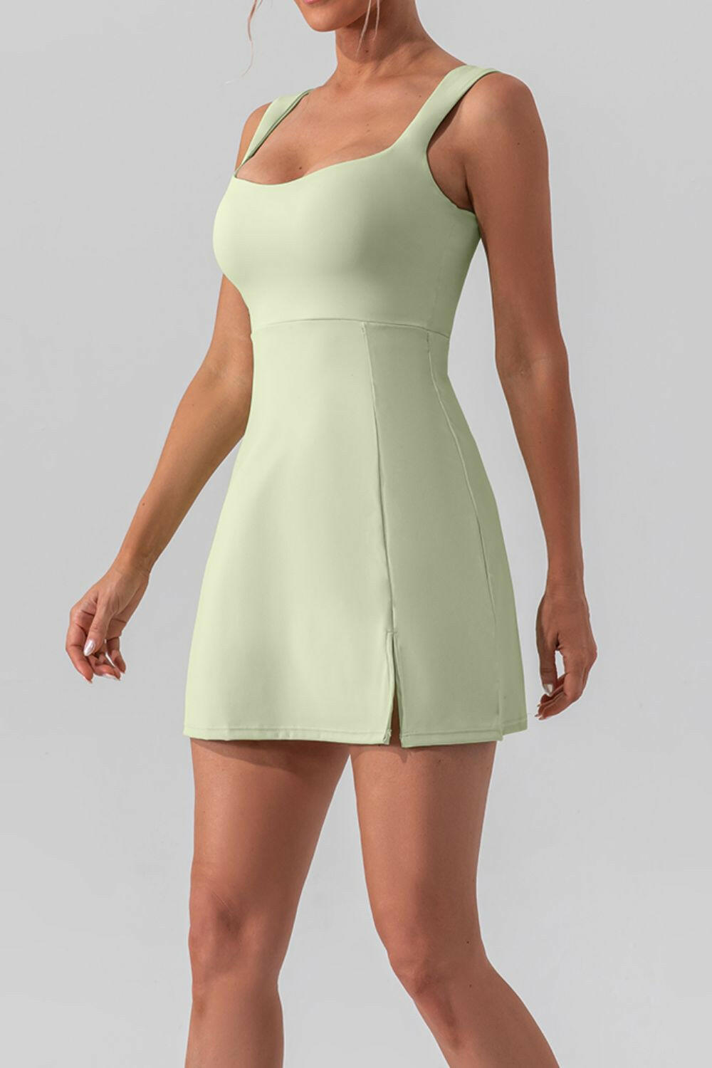 Square Neck Sleeveless Slit Mini Active Dress.