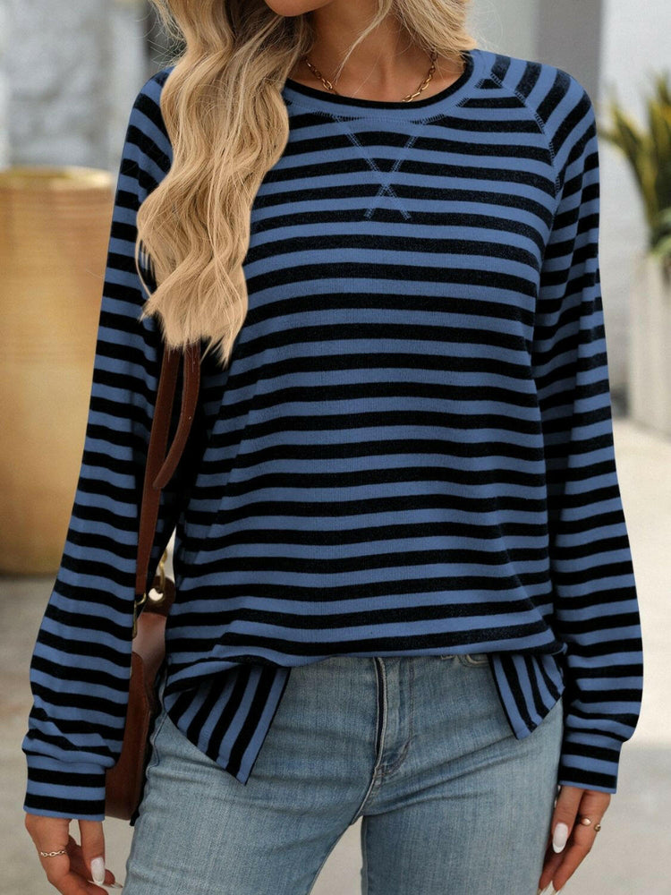 Mandy Striped Round Neck Long Sleeve T-Shirt.