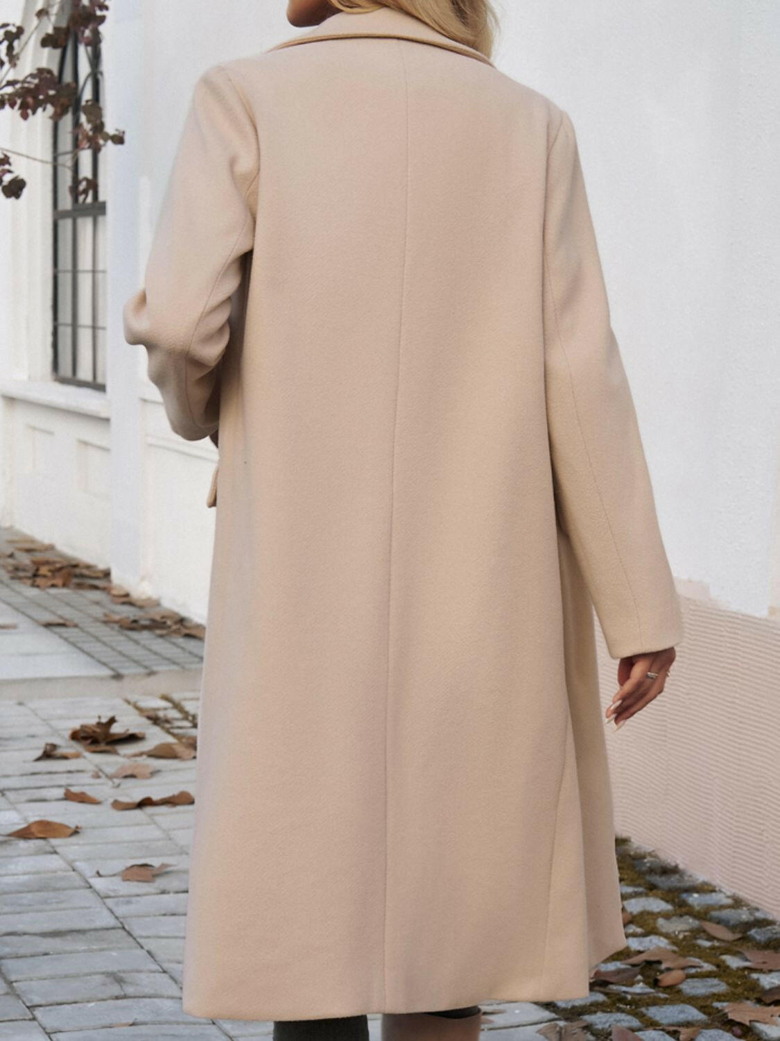 Devine Pocketed Collared Neck Long Sleeve Coat.