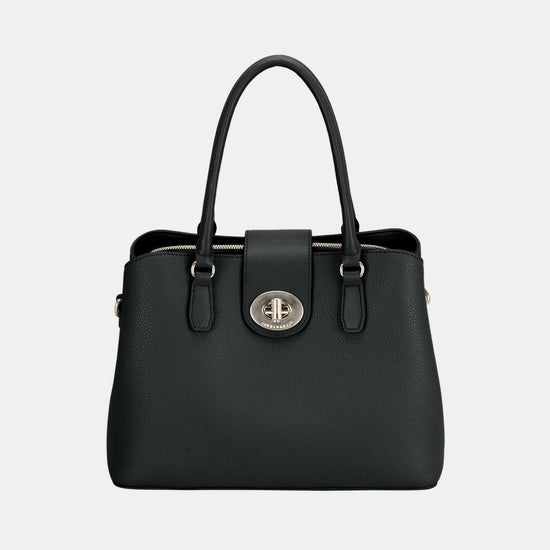 David Jones PU Leather Twist-Lock Tote Bag.