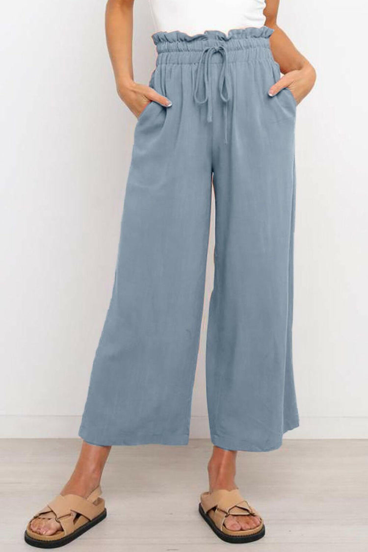 Drawstring Paperbag Waist Wide Leg Pants.