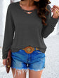 Crisscross V-Neck Long Sleeve T-Shirt.