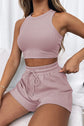 Round Neck Top and Drawstring Shorts Set