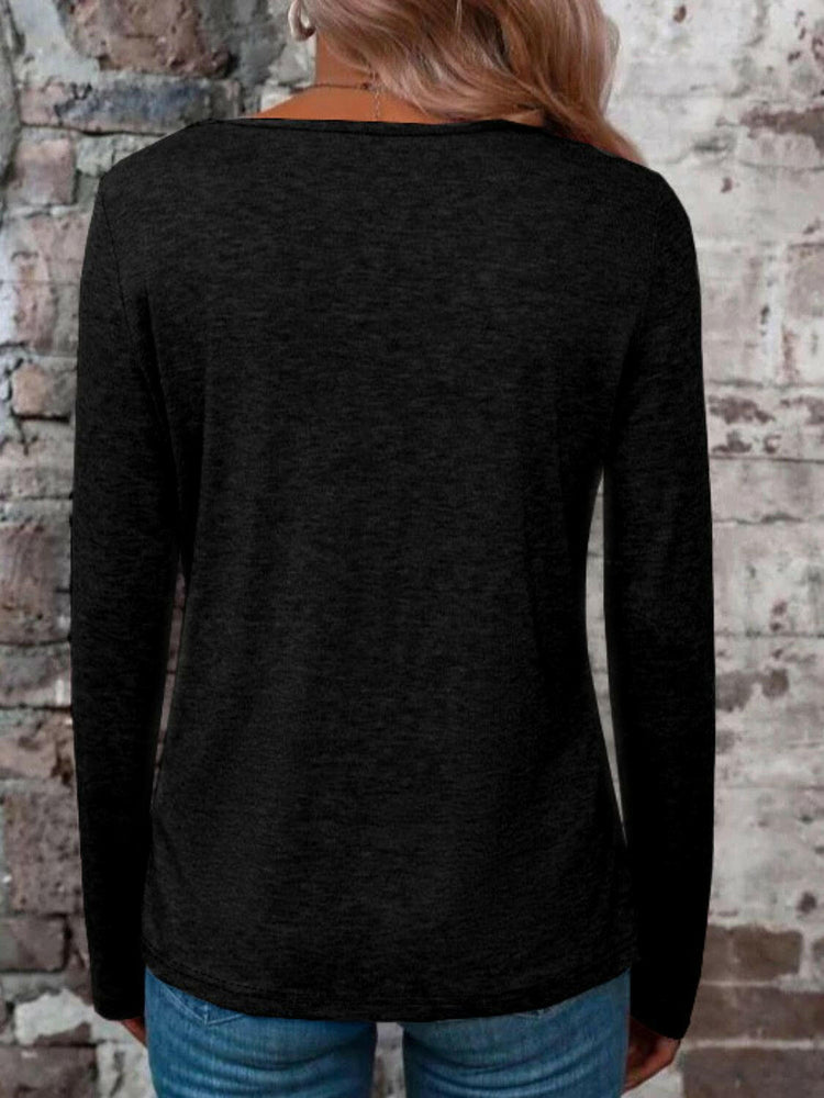 Crisscross V-Neck Long Sleeve T-Shirt.