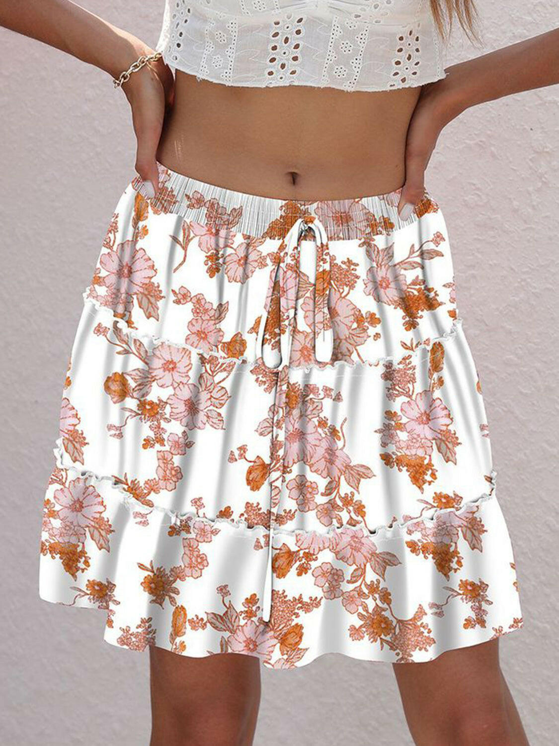 Printed Elastic Waist Mini Skirt.