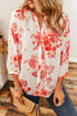 Floral Notched Long Sleeve Blouse.