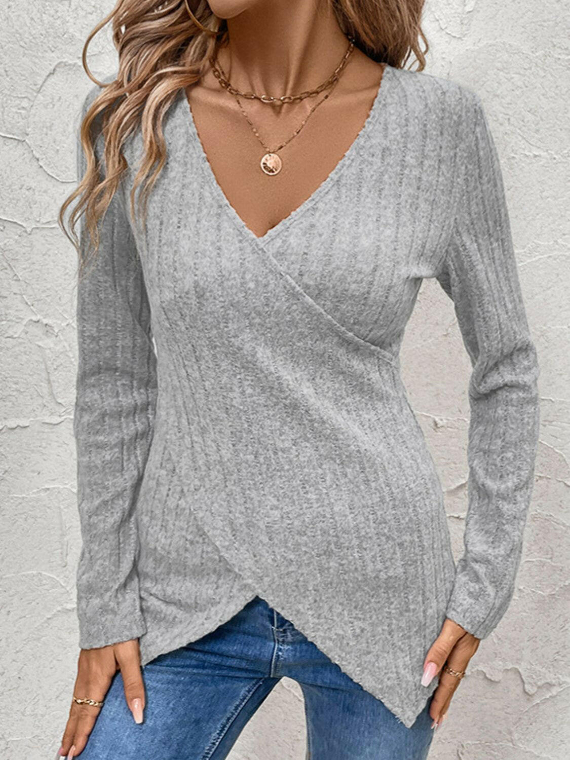 Perfee Surplice Long Sleeve Top.