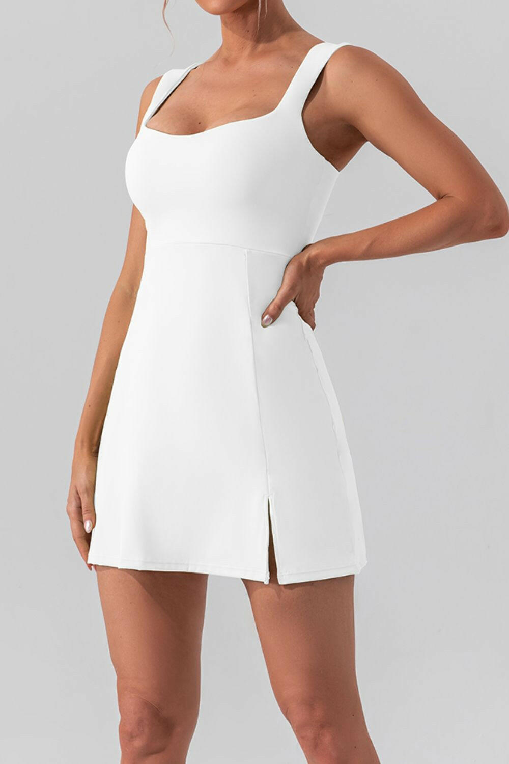 Square Neck Sleeveless Slit Mini Active Dress.