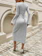 Devine Tied V-Neck Long Sleeve Sweater Dress.