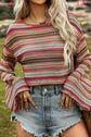 Striped Round Neck Long Sleeve Blouse.