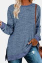 Round Neck Long Sleeve Slit T-Shirt.