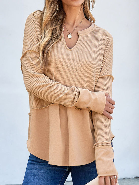 Waffle-Knit Long Sleeve T-Shirt