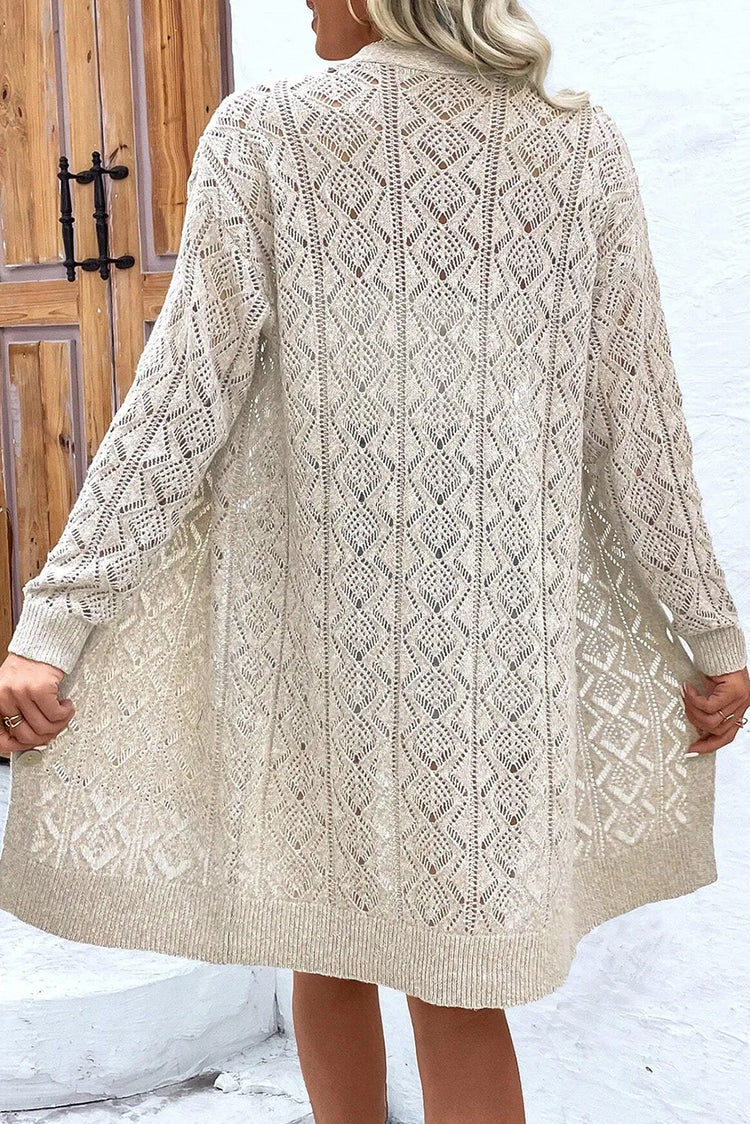 Openwork Button Down Long Sleeve Cardigan.