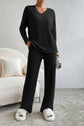 Ribbed V-Neck Top and Pants Lounge Set.