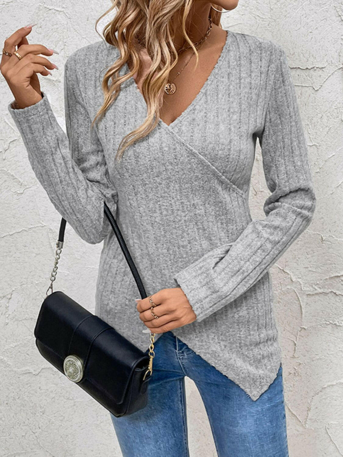 Perfee Surplice Long Sleeve Top.