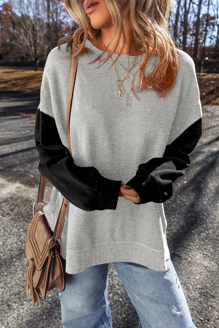 Contrast Round Neck Long Sleeve Sweatshirt.