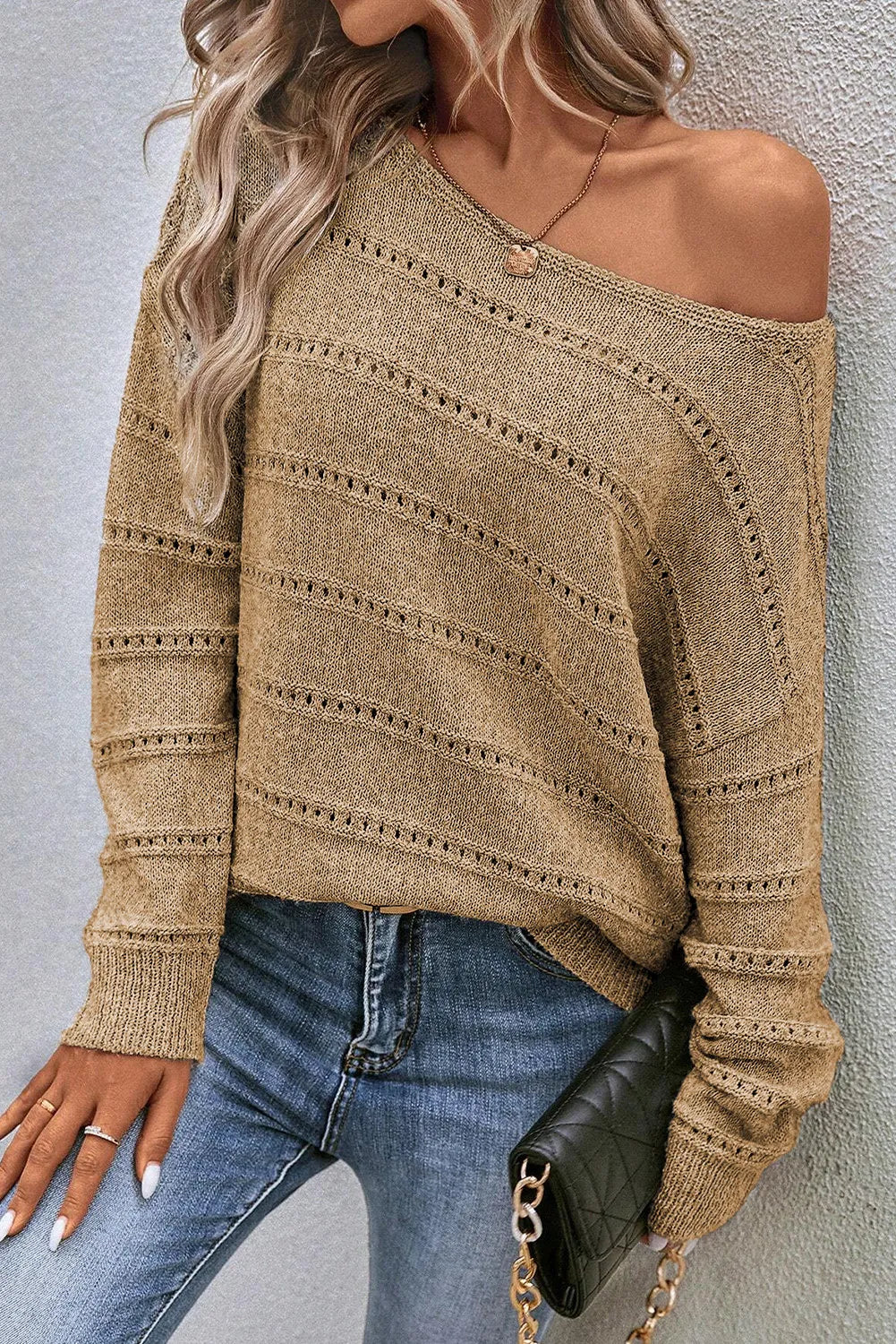 Boat Neck Dropped Shoulder Sweater.