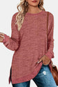 Round Neck Long Sleeve Slit T-Shirt.