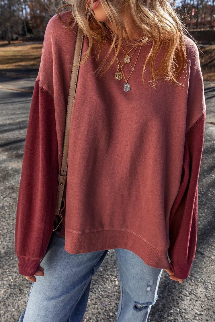 Contrast Round Neck Long Sleeve Sweatshirt.