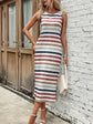 Slit Printed Round Neck Sleeveless Dress.