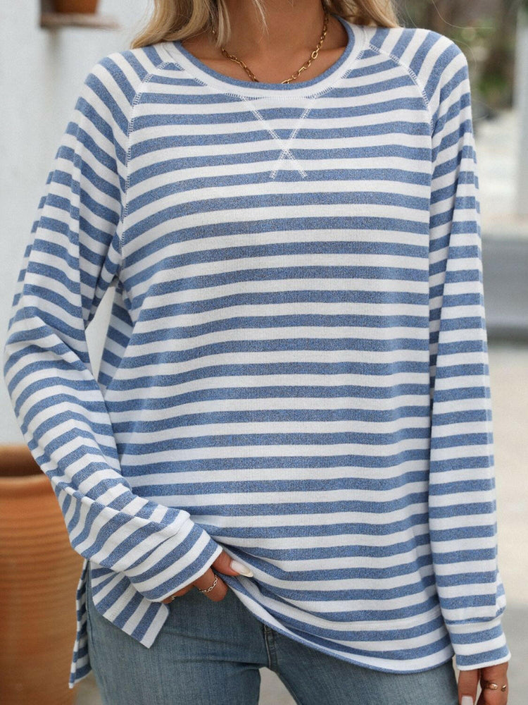 Mandy Striped Round Neck Long Sleeve T-Shirt.