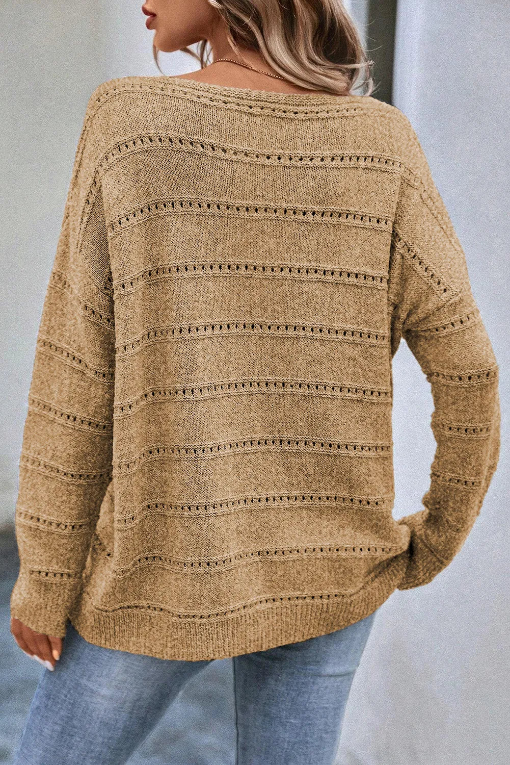 Boat Neck Dropped Shoulder Sweater.