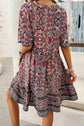 Devine Printed V-Neck Half Sleeve Mini Dress.