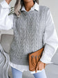 Round Neck Openwork Capped Sleeve Sweater Vest.