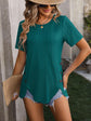 Mandy Decorative Button Round Neck Short Sleeve Blouse.