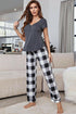 Curved Hem Short Sleeve Top and Plaid Pants Lounge Set.