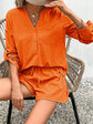 Notched Long Sleeve Top and Shorts Set.