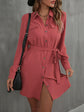 Perfee Button Down Belted Long Sleeve Shirt Dress.