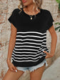 Mandy Striped Round Neck Short Sleeve Knit Top.