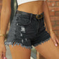 Raw Hem Distressed Denim Shorts.