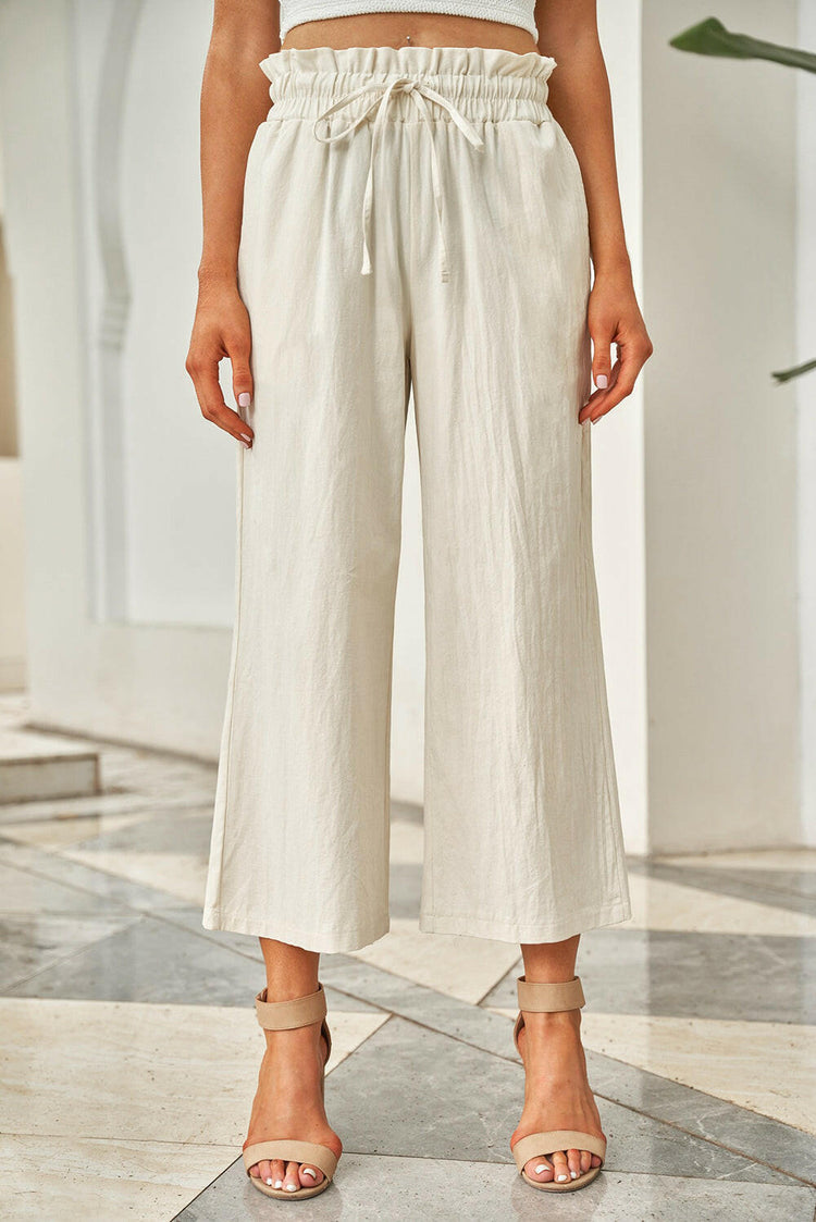 Drawstring Paperbag Waist Wide Leg Pants.