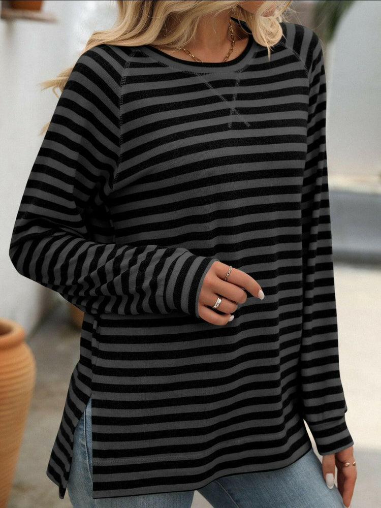 Mandy Striped Round Neck Long Sleeve T-Shirt.