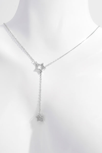 Sterling Silver Zircon Star Drop Necklace