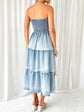 Slit Smocked Tube Tiered Denim Dress.