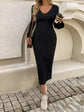 Devine Tied V-Neck Long Sleeve Sweater Dress.