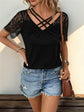 Perfee Lace Detail V-Neck Short Sleeve T-Shirt.